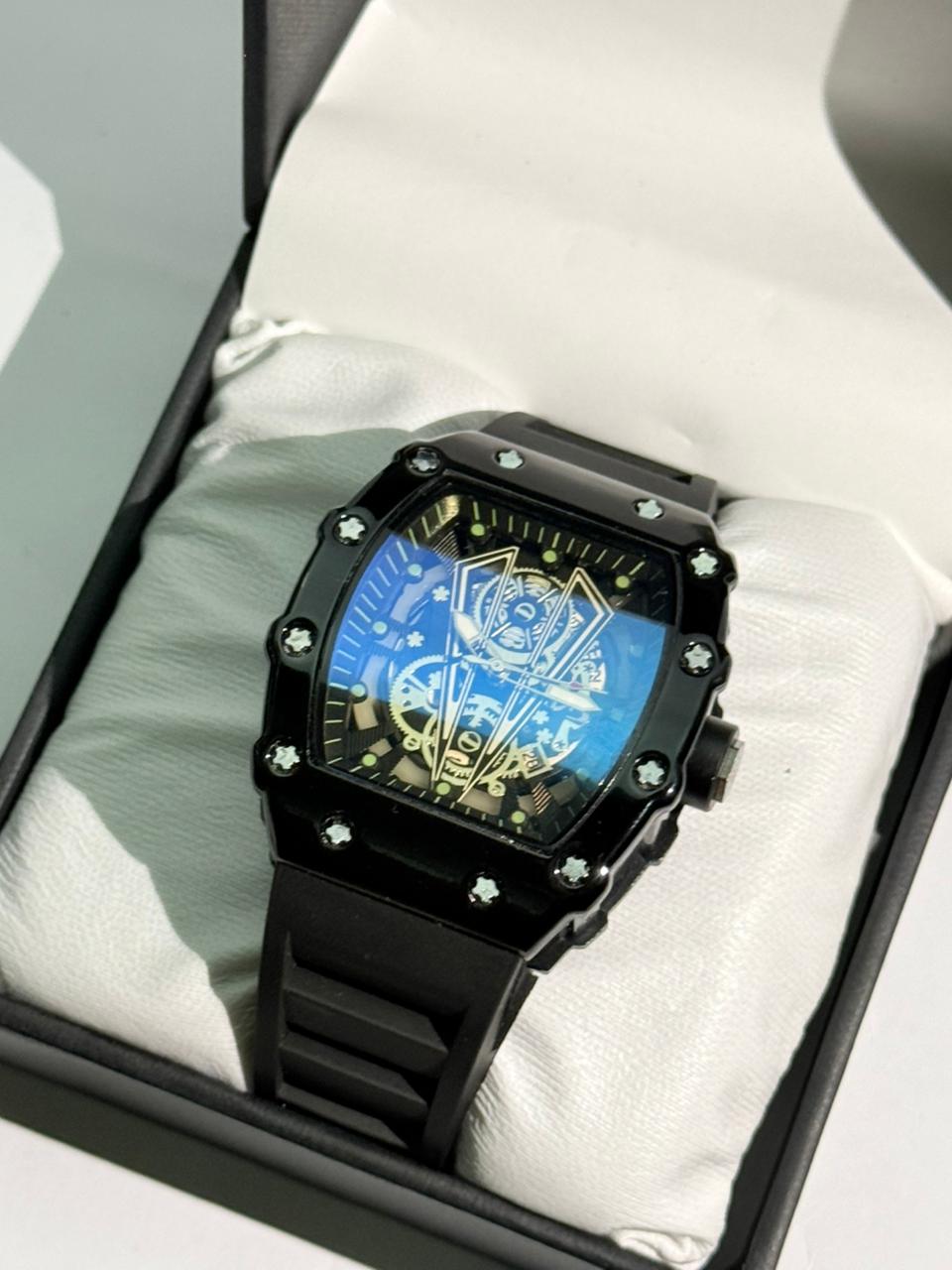 Richard Black Belt Skeleton Watch
